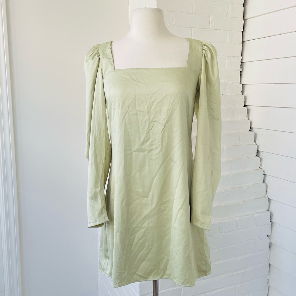 Danielle Bernstein Womens Satin Asymmetric Mini Dress Green nwt